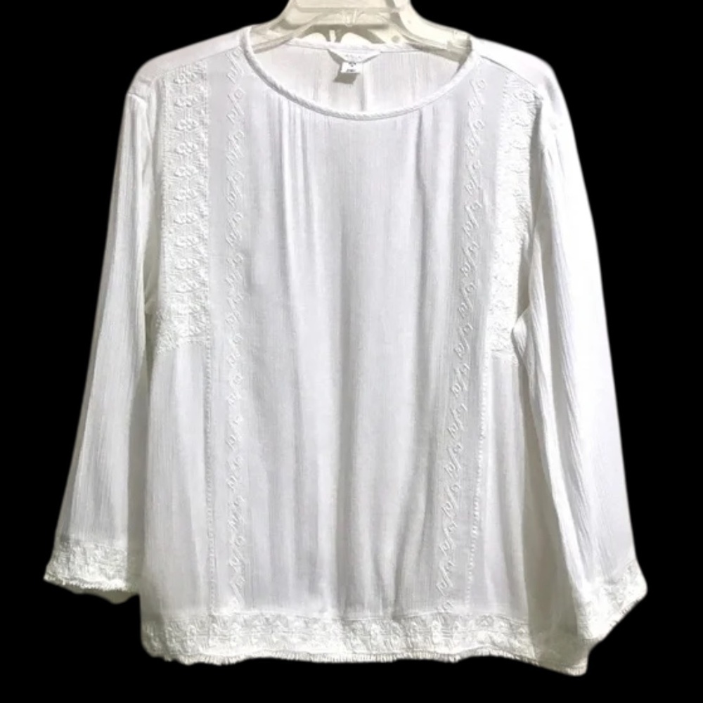 Caslon Long Sleeve Slip Over Blouse w/ Embroidery